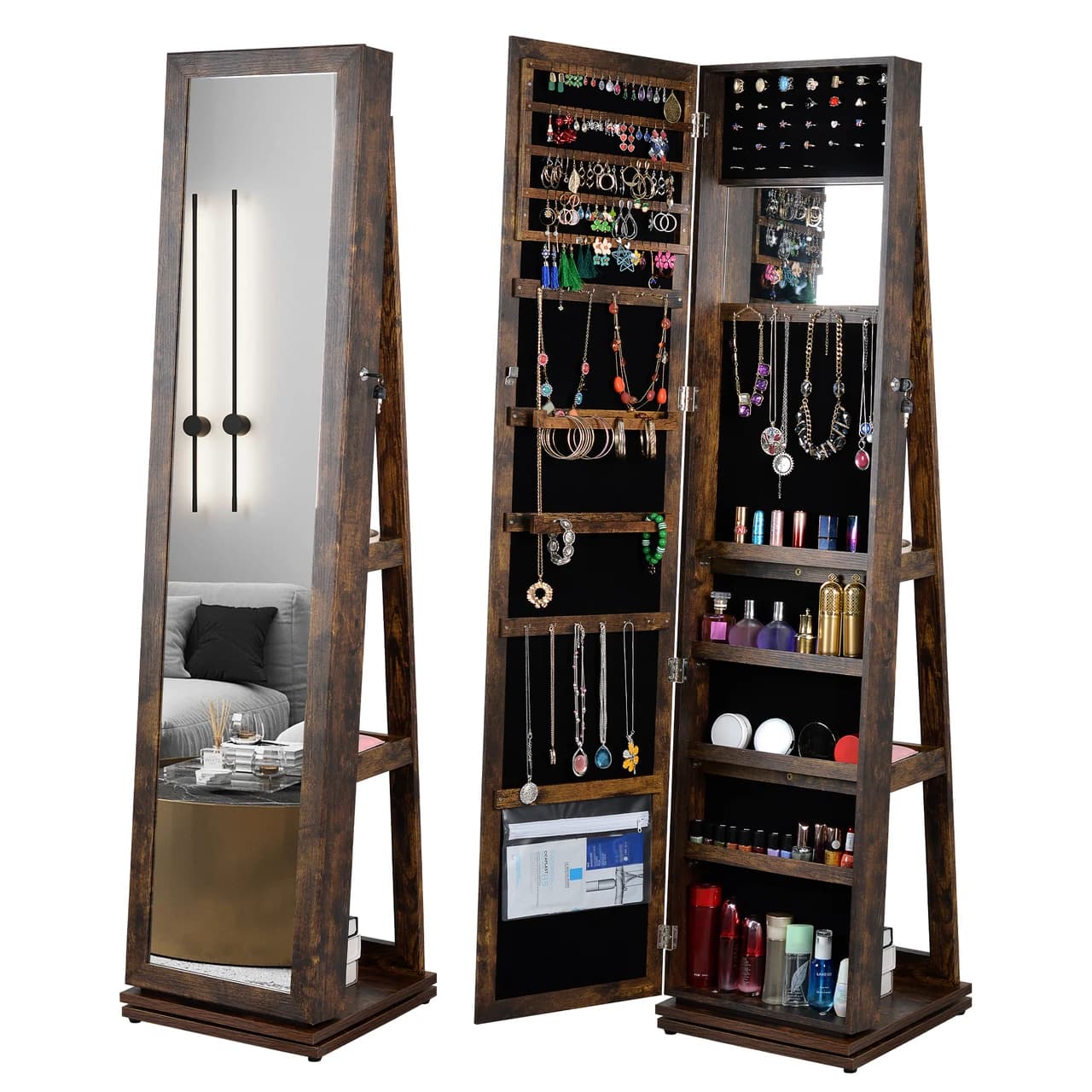 Brown Mirror Jewelry Cabinet FX-P175602 — product photograph