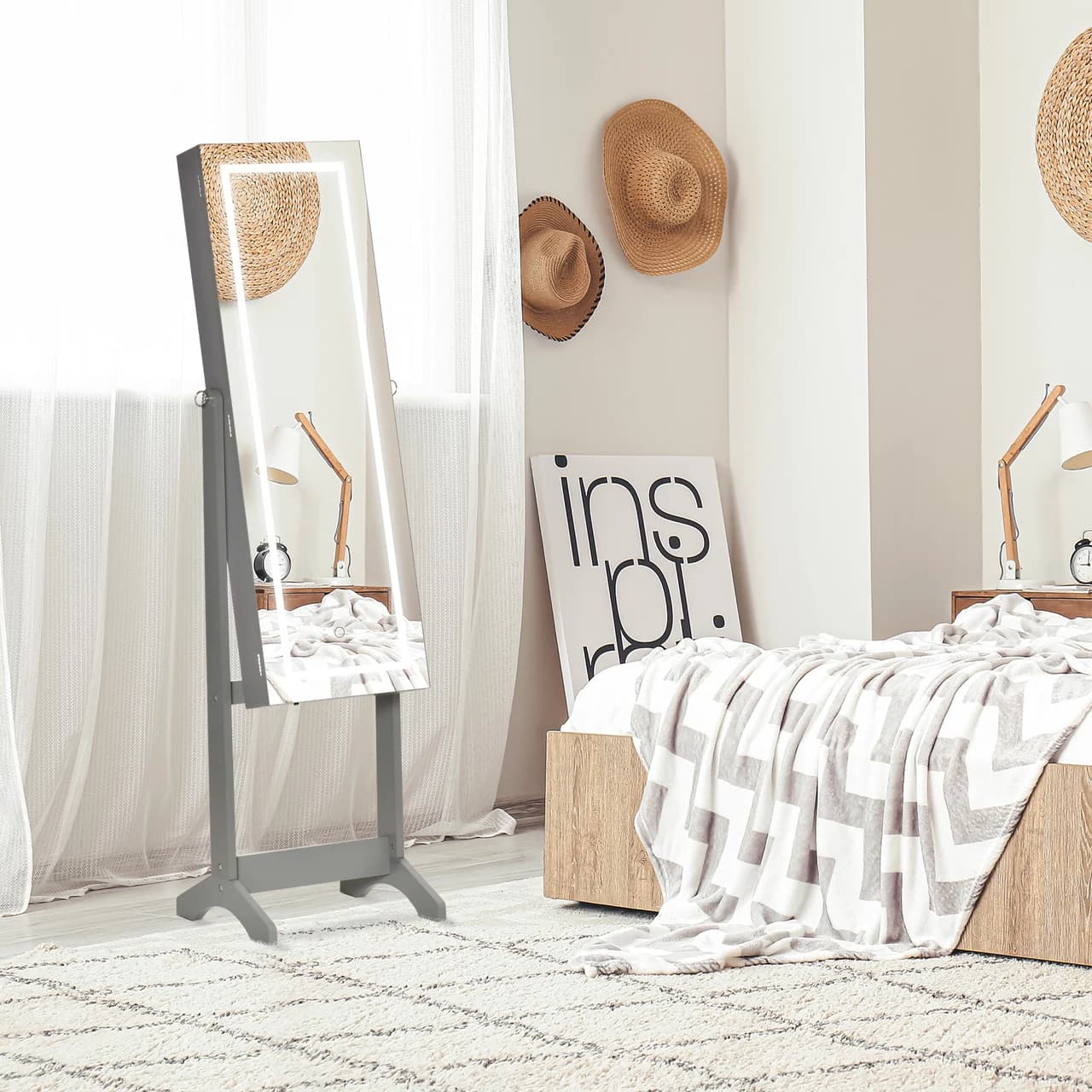 Grey Mirror Jewelry Cabinet FX-P217022 — product photograph