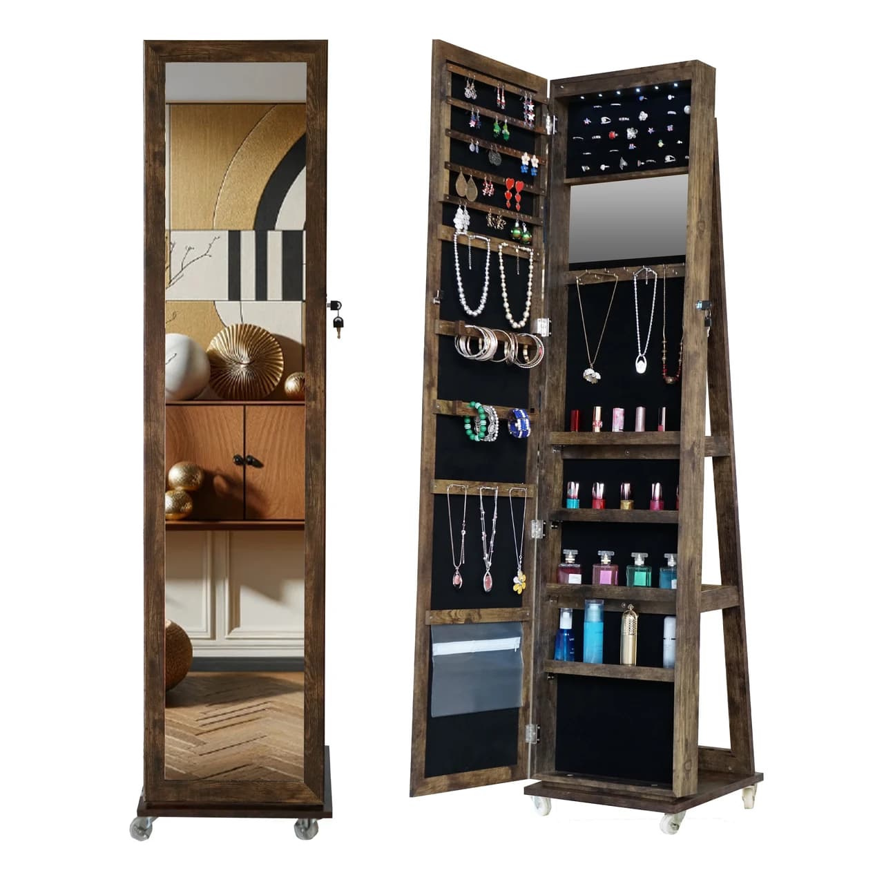 Brown Mirror Jewelry Cabinet FX-P232470 — product photograph