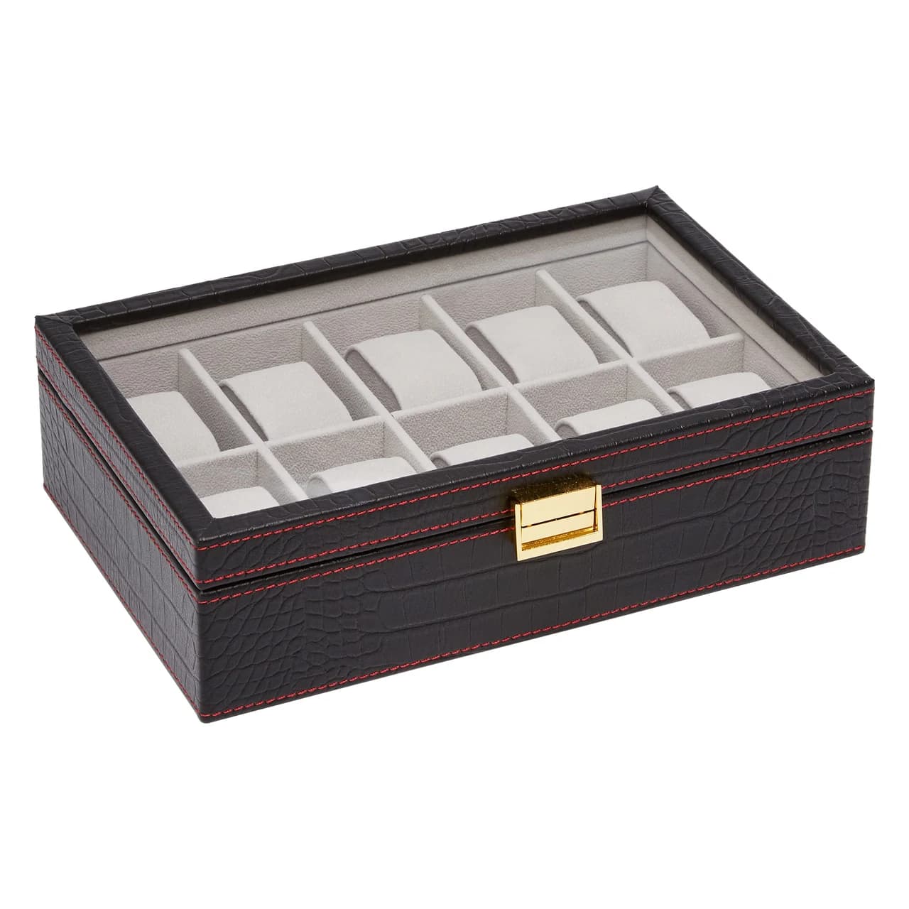 Black crocodile texture with red stitching Watch Box — product photograph