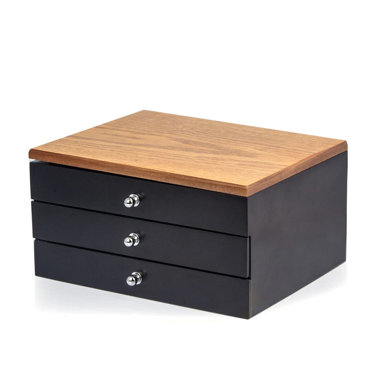 Black with brown wood-look lid Jewelry Box — product photograph