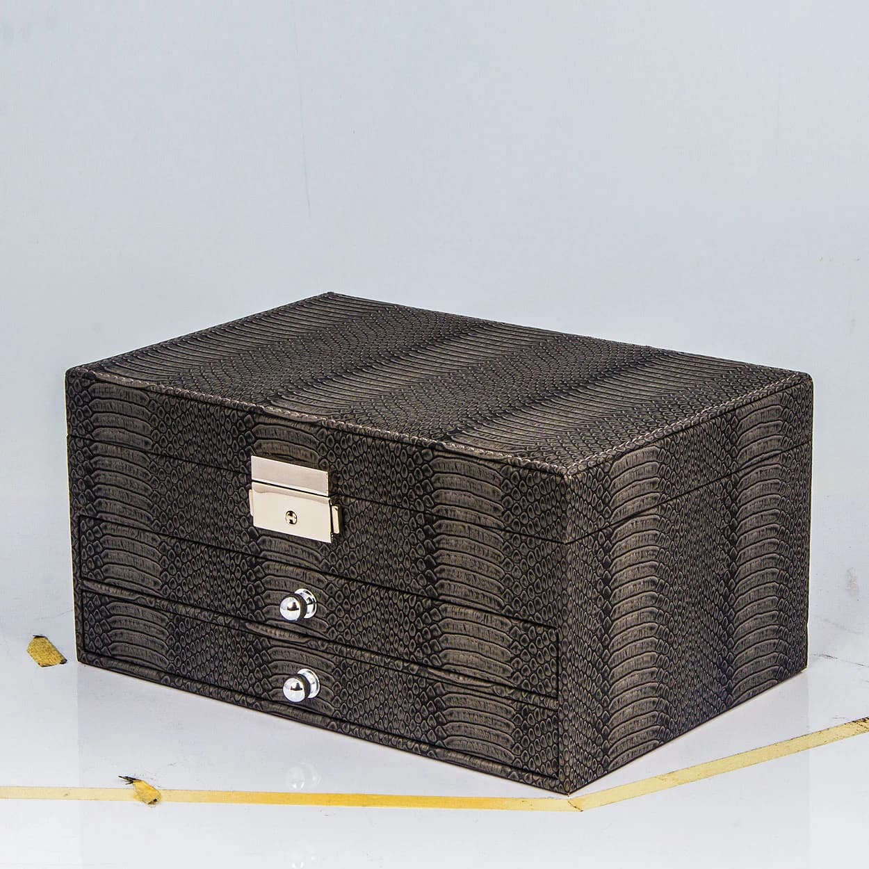 Dark brown crocodile texture Jewelry Box — product photograph