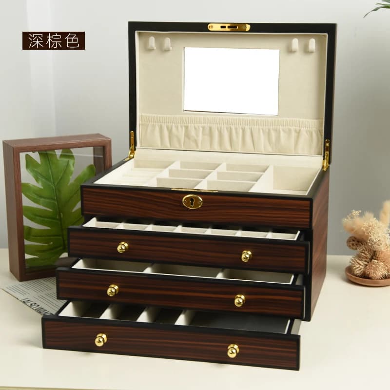 Dark brown striped wood-look Jewelry Box RY2004BW — product photograph