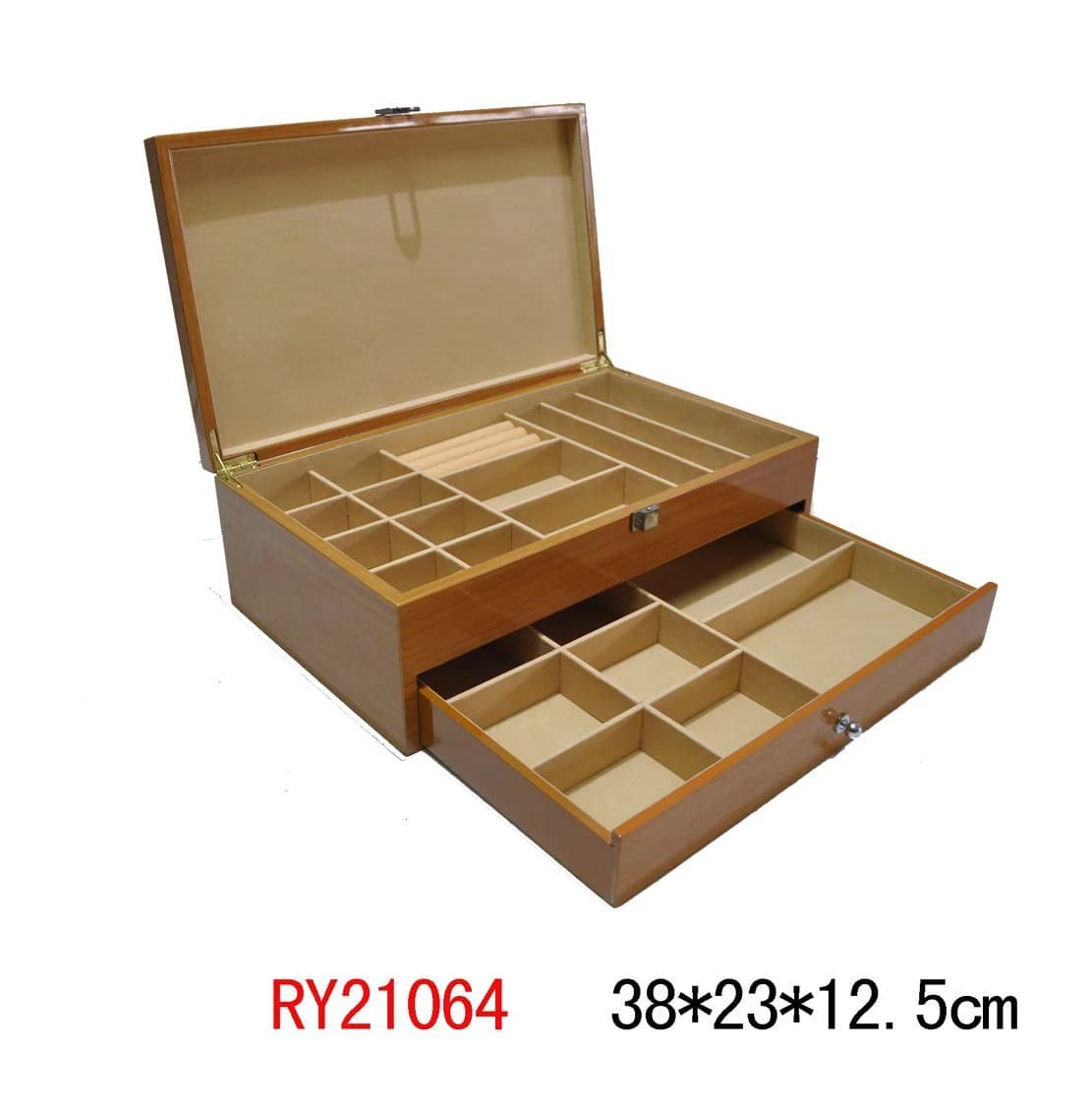 Tan wood-tone Jewelry Box RY21064 — product photograph