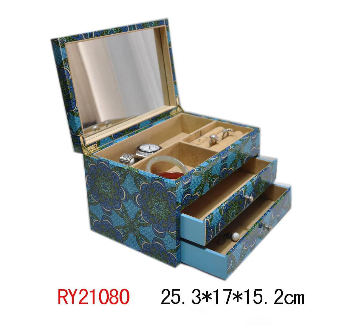 Blue patterned Jewelry Box RY21080 — product photograph