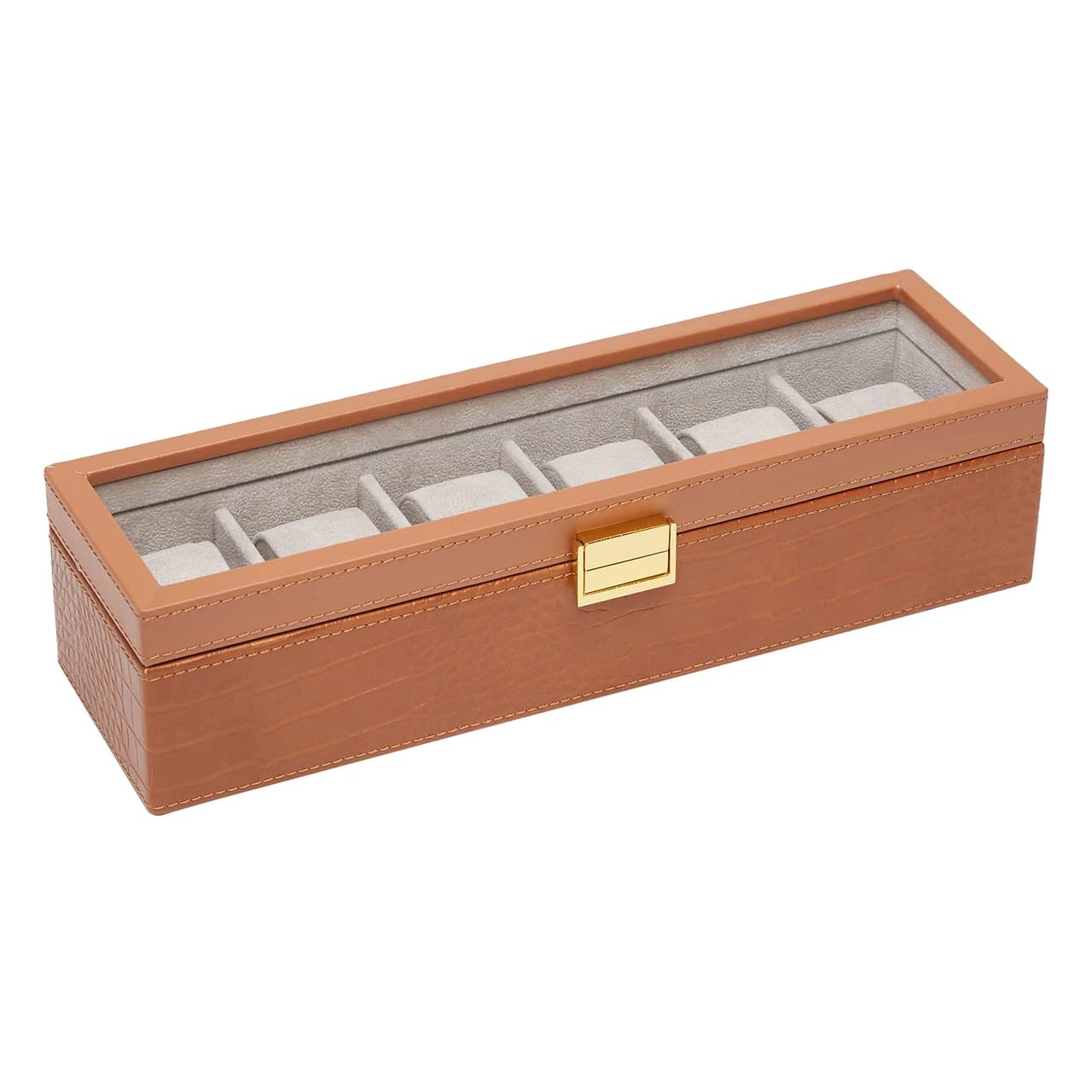 Brown crocodile texture Watch Box RY211222BR — product photograph