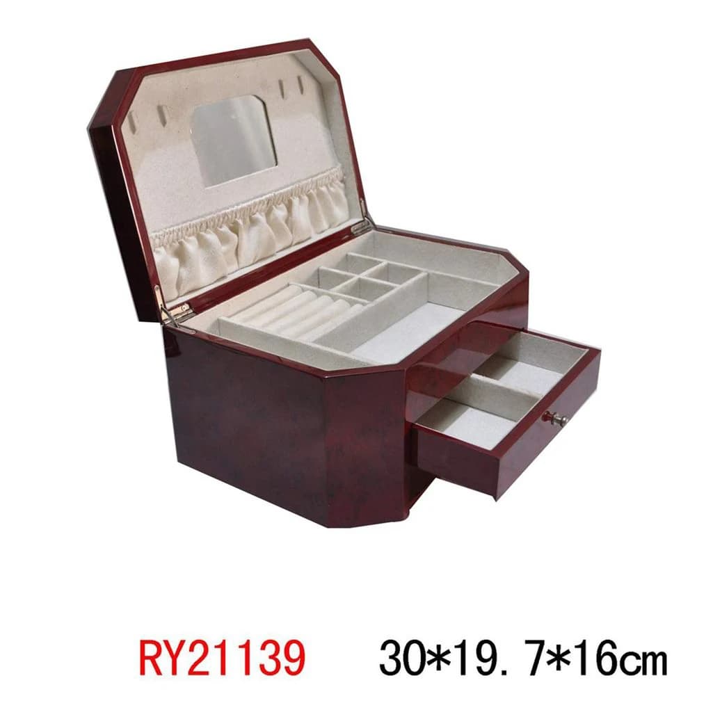 Red wood-tone Jewelry Box RY21139 — product photograph