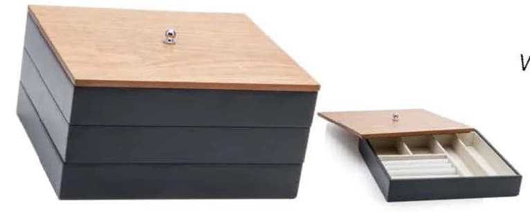 Black with light wood-look lid Jewelry Tray RY24009-B — product photograph