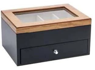Black with light wood-look frame Watch Box RY24015-B — product photograph