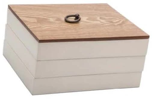 Cream with woodgrain lid Jewelry Tray RY24020 — product photograph