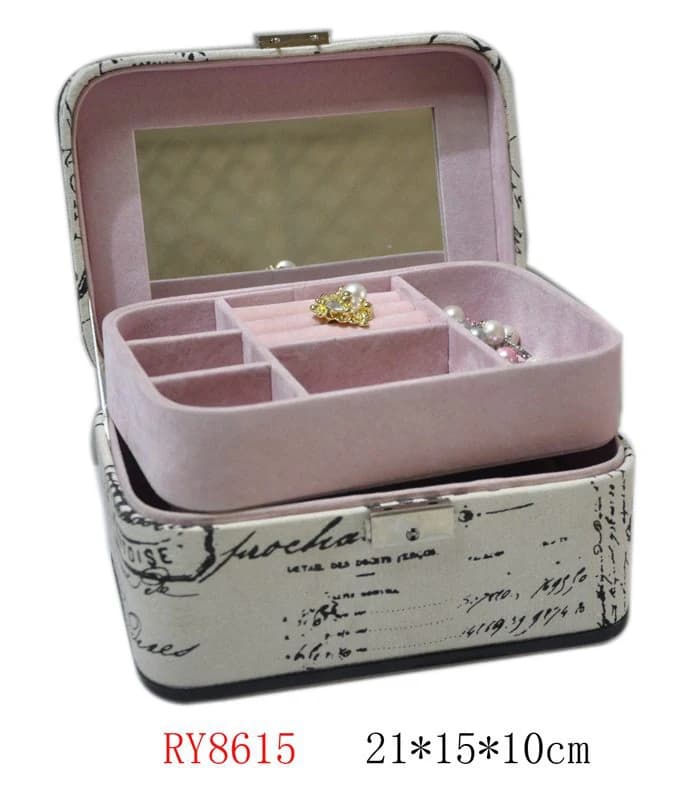 Black / white patterned with pink lining Jewelry Box RY8615 — product photograph
