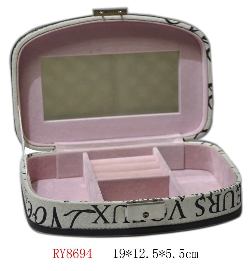 Black / white patterned with pink lining Jewelry Box RY8694 — product photograph