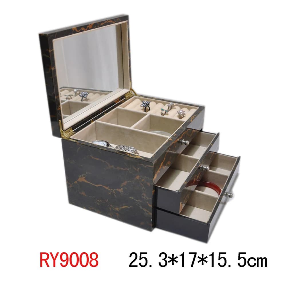 Black / gold-tone patterned Jewelry Box RY9008 — product photograph