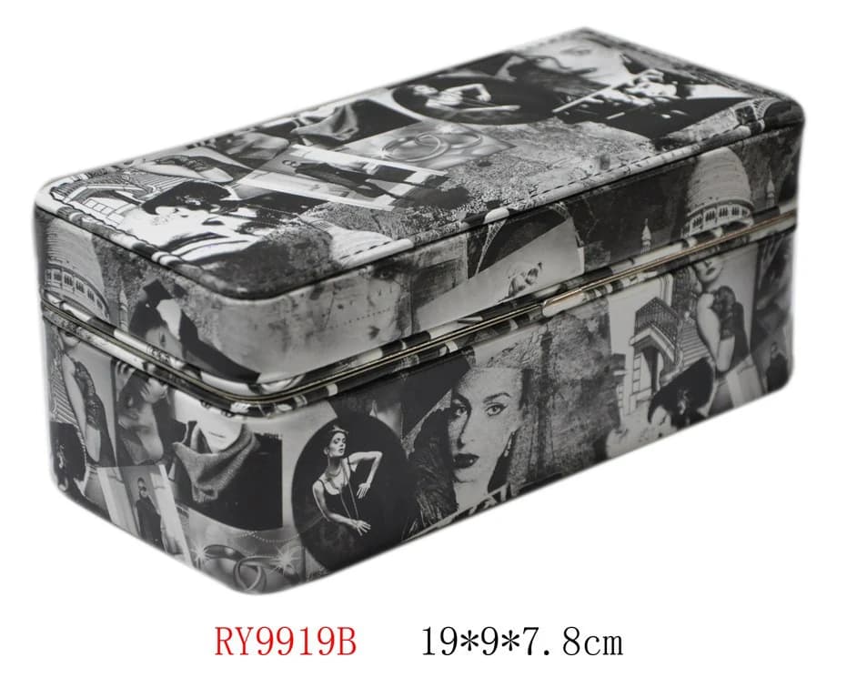 Black / white patterned Jewelry Box RY9919B — product photograph