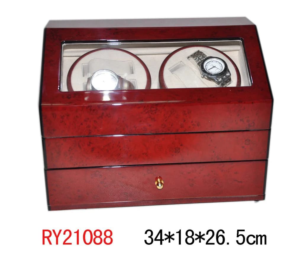 Burgundy woodgrain Watch Winder RY21088 — product photograph