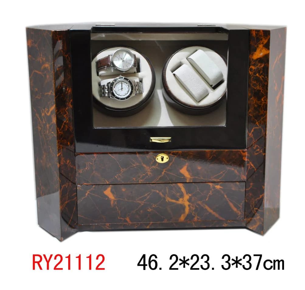 Tortoiseshell brown with silver frame Watch Winder RY21112 — product photograph