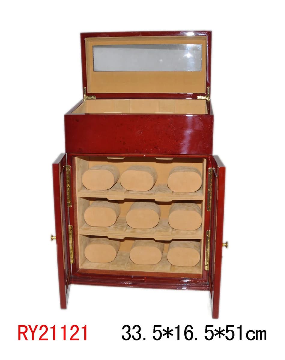 Burgundy woodgrain Watch Box RY21121 — product photograph