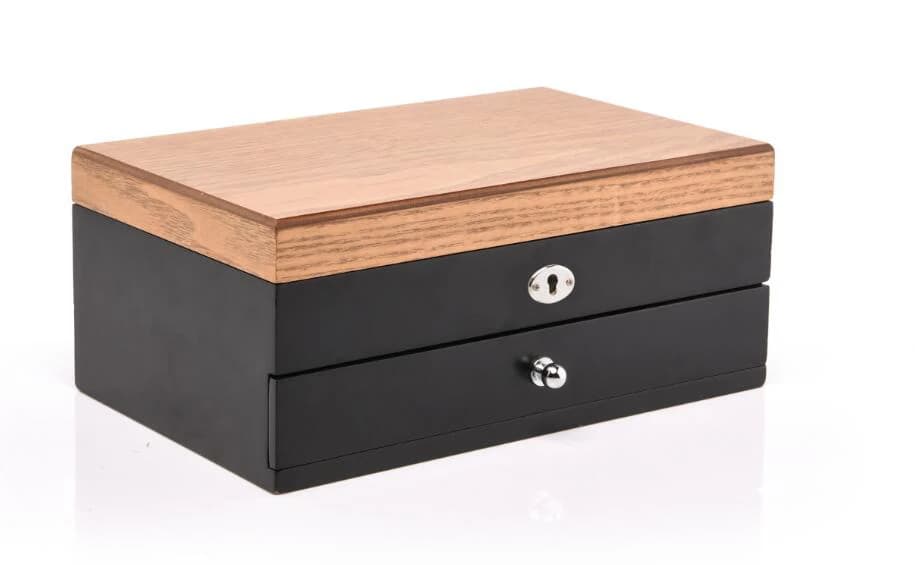 Black with wood-look lid Jewelry Box — product photograph