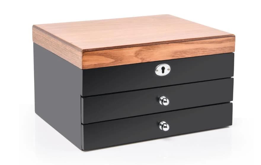 Black with wood-look lid Jewelry Box — product photograph