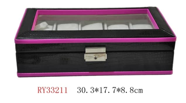 Black with magenta trim Watch Box RY33211 — product photograph