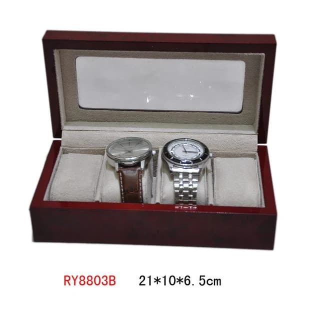 Burgundy burl woodgrain Watch Box RY8803B — product photograph