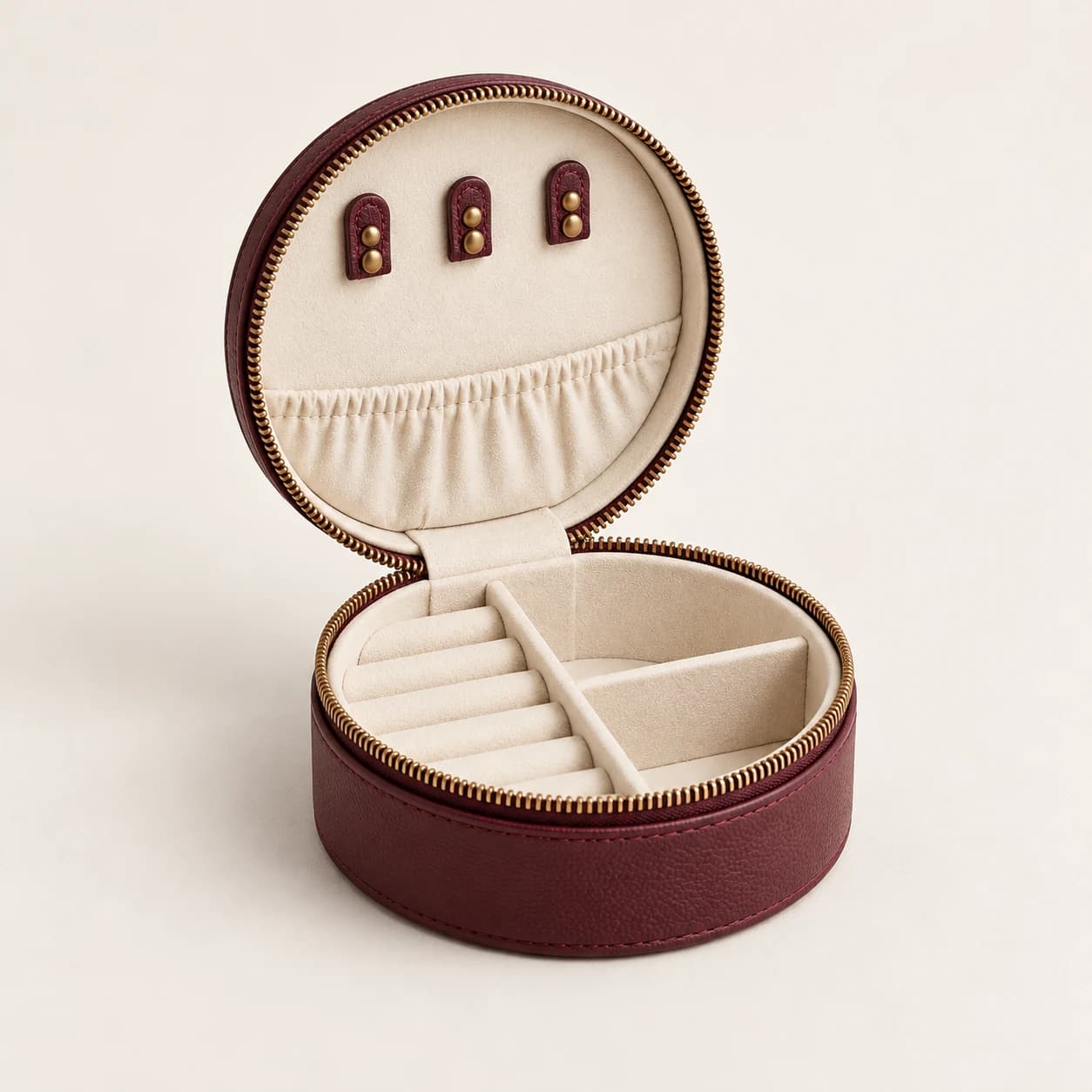 Compact round jewelry case, AI concept illustration