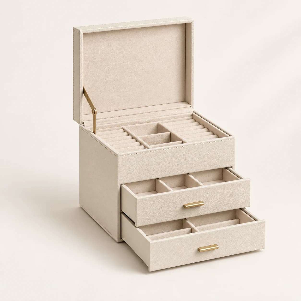 Three-layer jewelry storage box, AI concept illustration