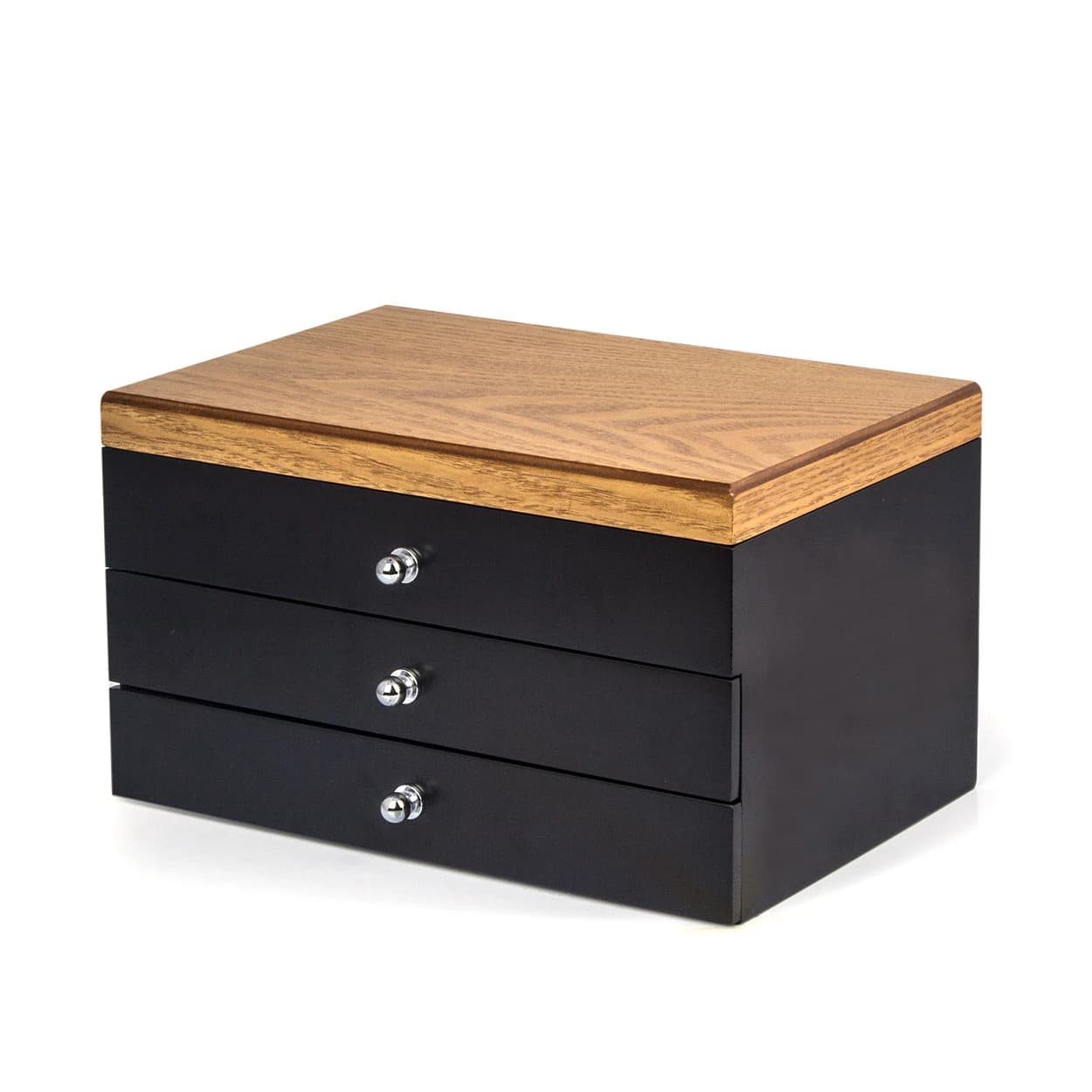 Black with brown wood-look lid Jewelry Box — product photograph