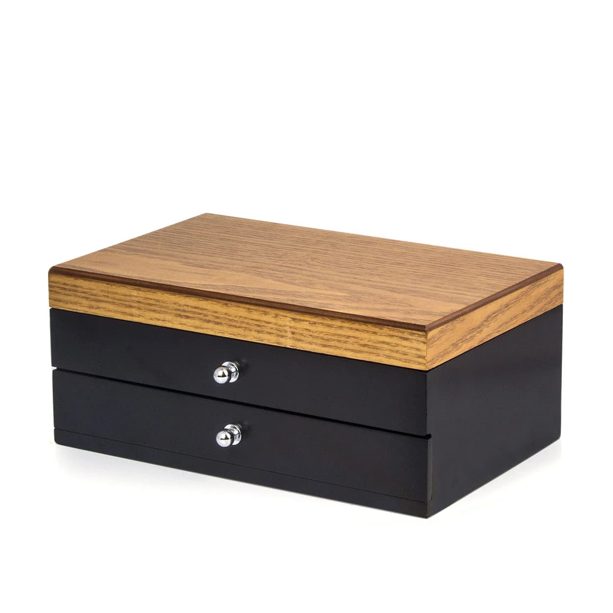 Black with brown wood-look lid Jewelry Box — product photograph