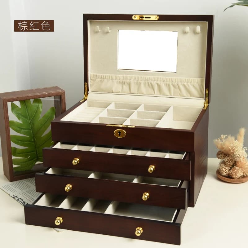 Reddish brown wood-look Jewelry Box RY2004 — product photograph
