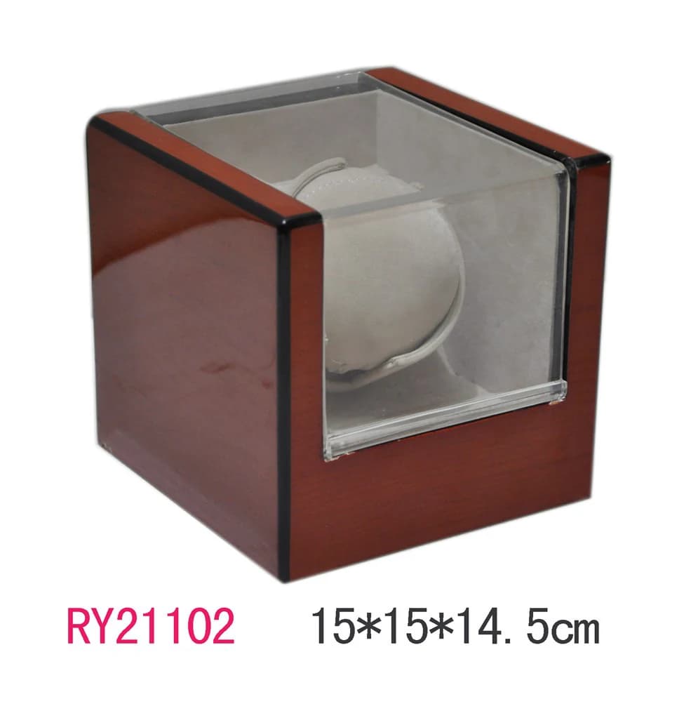 Reddish brown woodgrain Watch Winder RY21102 — product photograph