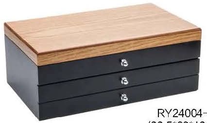 Black with light wood-look lid Jewelry Box RY24004-B — product photograph