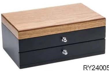 Black with light wood-look lid Jewelry Box RY24005-B — product photograph