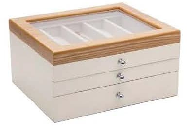 Cream with light wood-look frame Watch Box RY24017 — product photograph