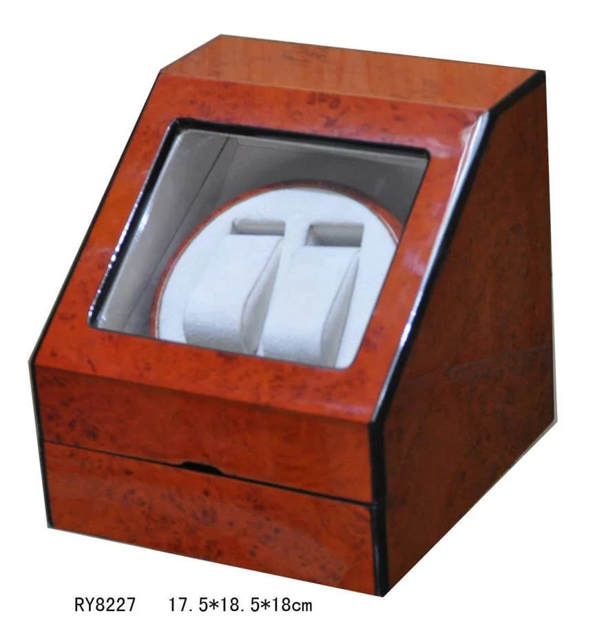 Reddish burl woodgrain Watch Winder RY8227 — product photograph