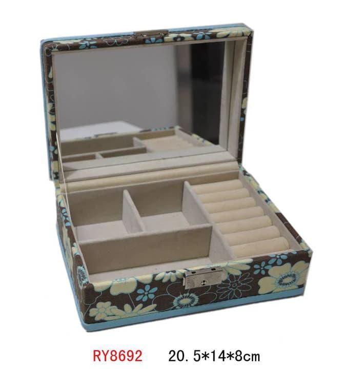Blue / cream floral on dark background Jewelry Box RY8692 — product photograph