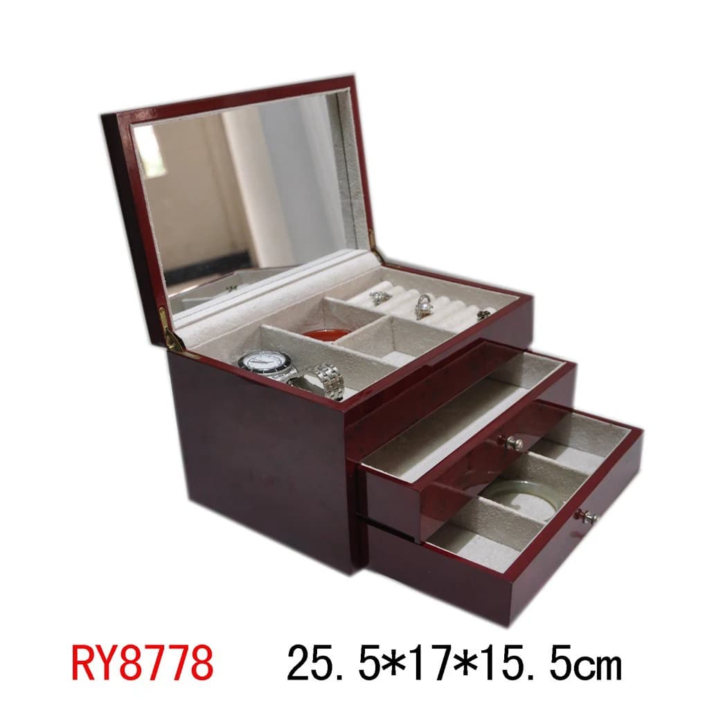 Burgundy wood-tone Jewelry Box RY8778 — product photograph