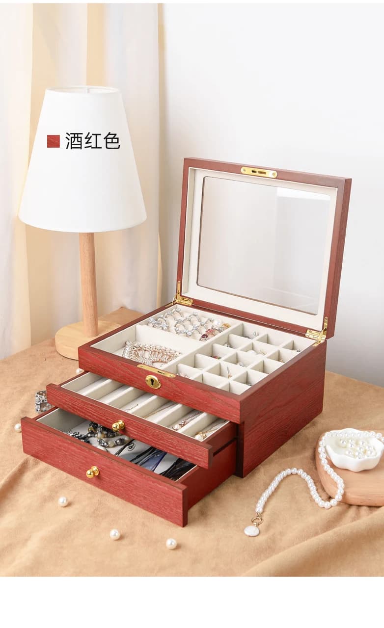 Burgundy woodgrain Jewelry Box — product photograph