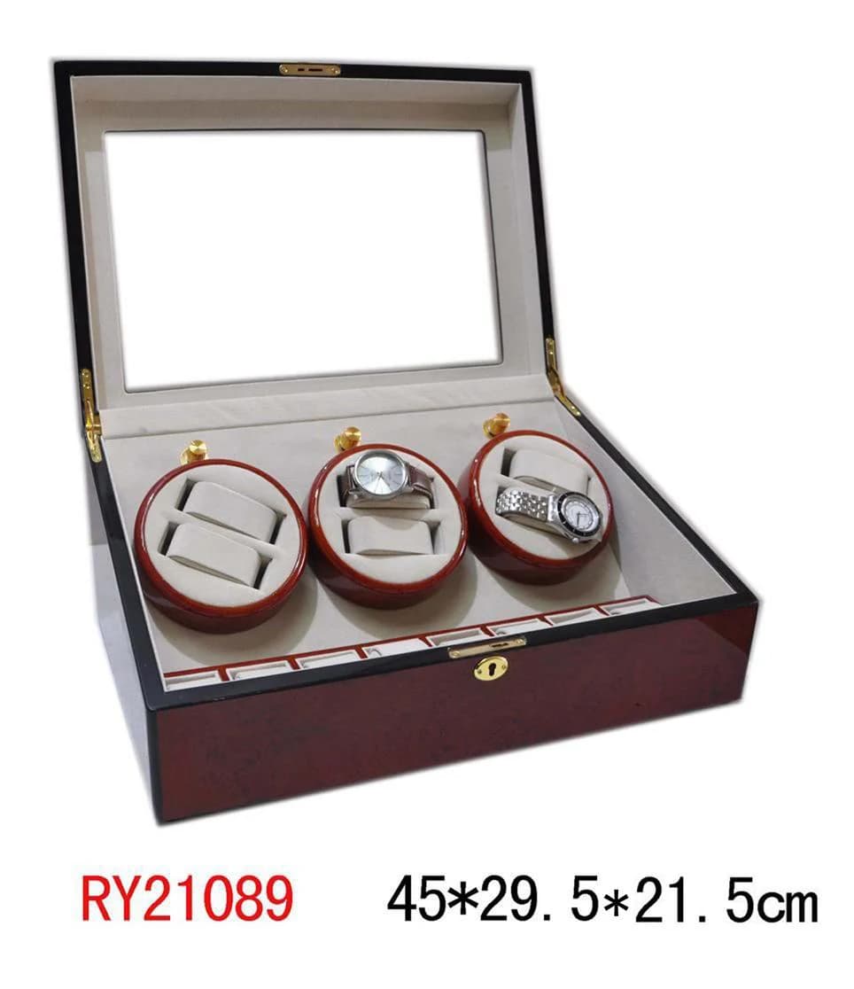 Burgundy woodgrain Watch Winder RY21089 — product photograph