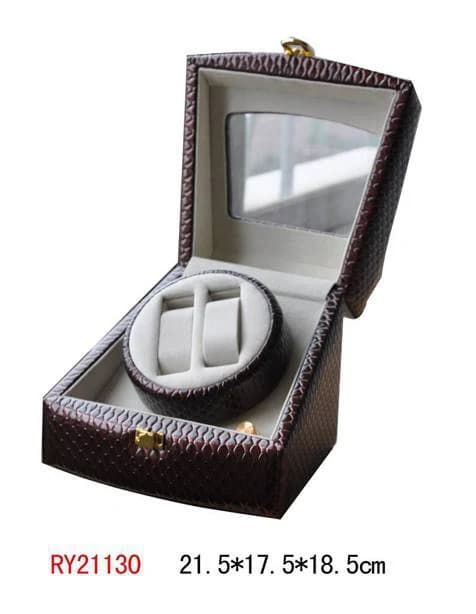 Brown crocodile texture Watch Winder RY21130 — product photograph