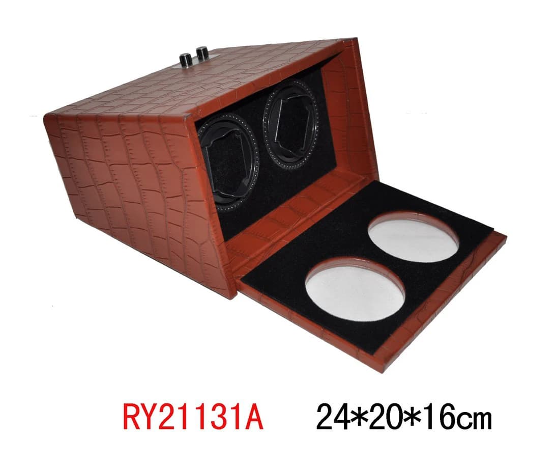 Reddish brown crocodile texture Watch Winder RY21131A — product photograph