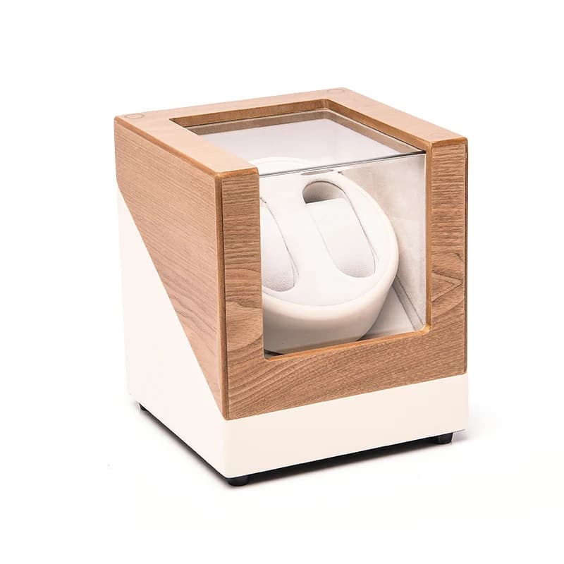 White with light wood-look lid Watch Winder — product photograph