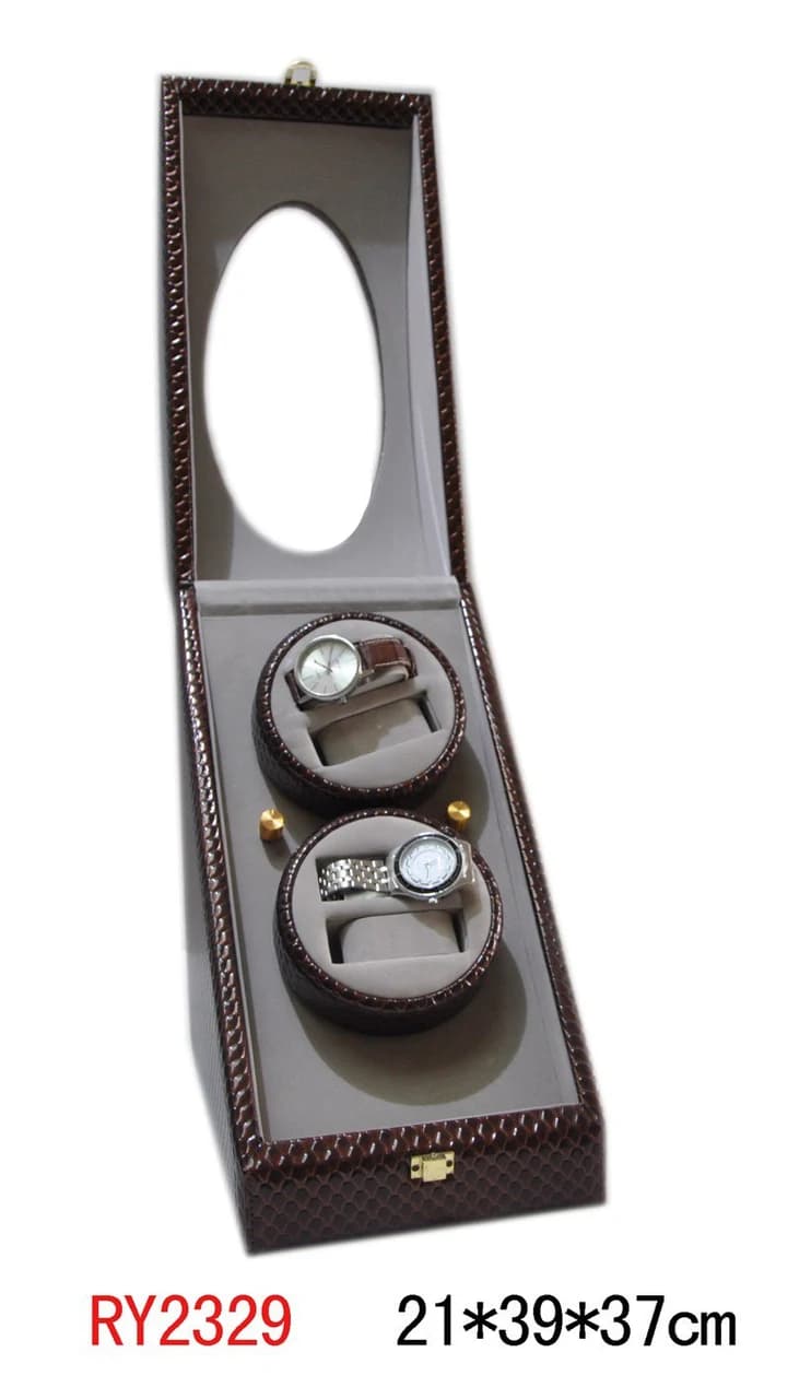 Brown crocodile texture Watch Winder RY2329 — product photograph