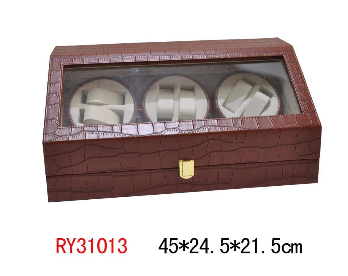 Brown crocodile texture Watch Winder RY31013 — product photograph